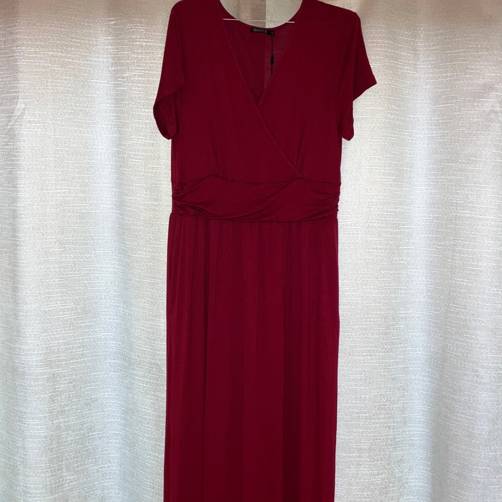 Chic Burgundy Short Sleeve Maxi Dress XL